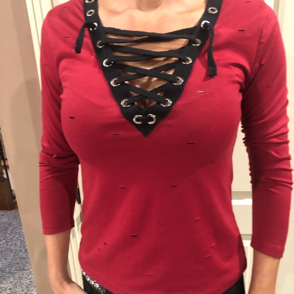 V neck lace up shirt